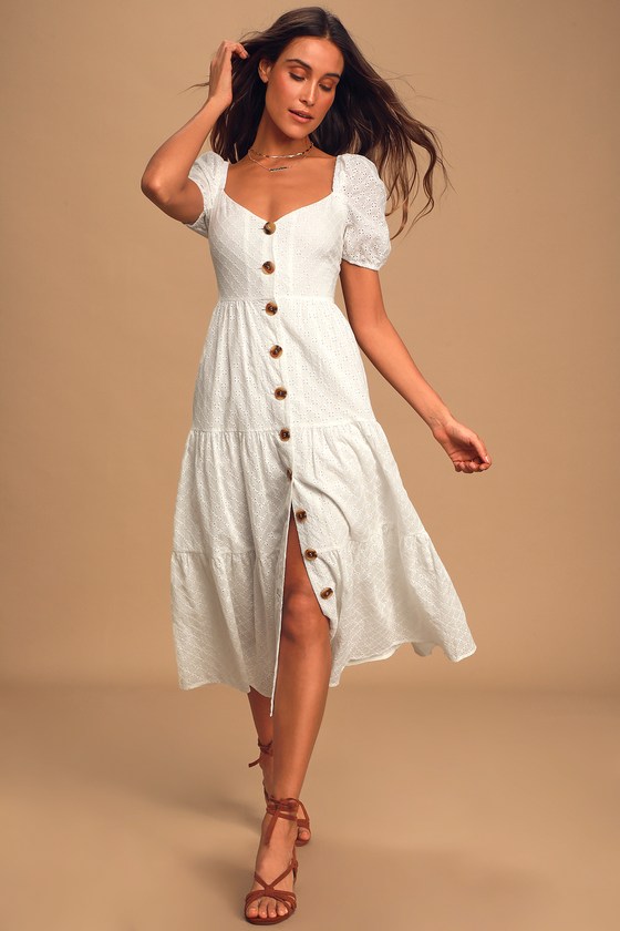 White Dress - Midi Dress - Eyelet Lace ...